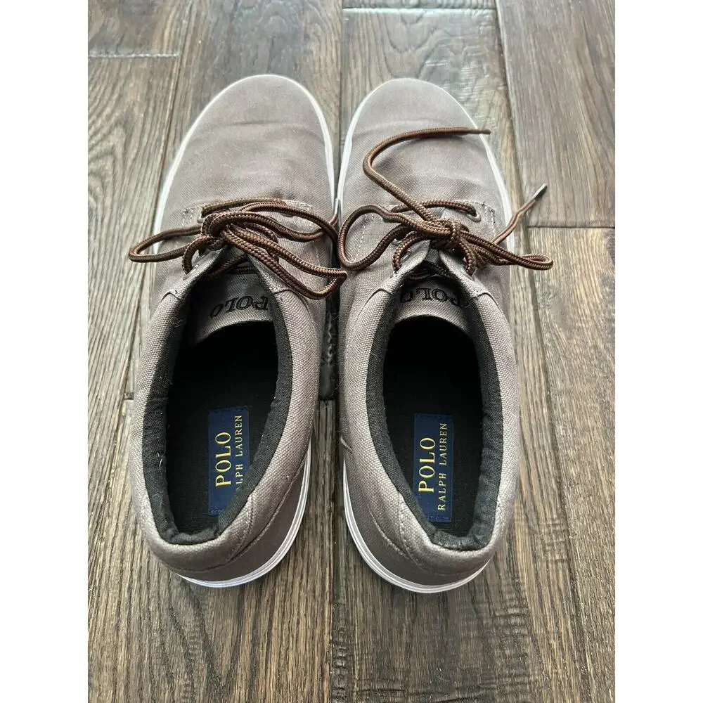Polo Ralph Lauren Mens Shoes 10.5D Casual Lace Up Canvas Sneaker Tan Brown